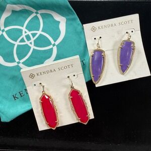 Kendra Scott Statement Drop Earrings Lot Of 2 Gold Tone Purple Pink Jewelry New